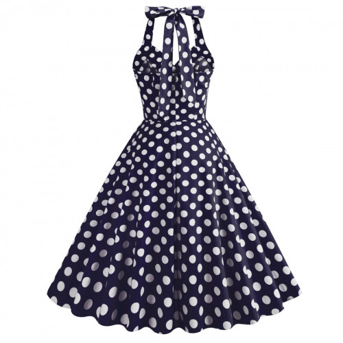 Темно-синий сарафан в белый горошек женский DDR011-2, размер 42 - 50